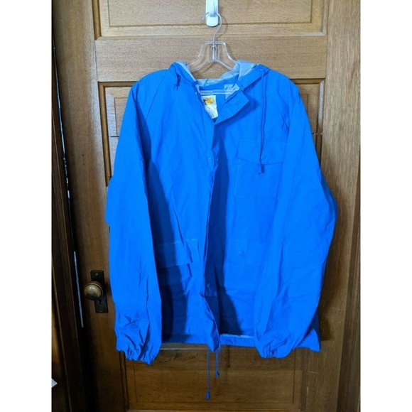 Bass Pro Waterproof Raincoat Jacket XL Blue Hooded Deep with Bill PVC Vented - Picture 1 of 8